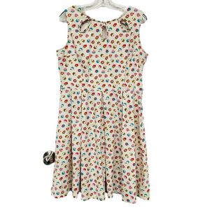 Lindy Bop cupcake fit flare dress Size 12 stretch cotton cream Lily Retro Swing